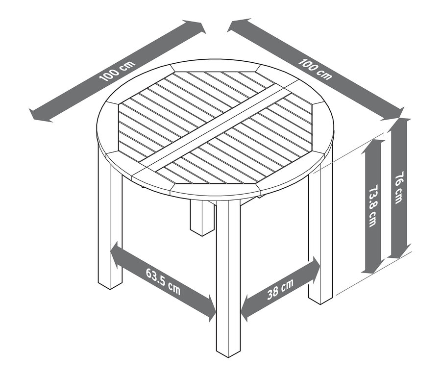 Illustration d'une table ronde extensible avec dimensions indiquées.