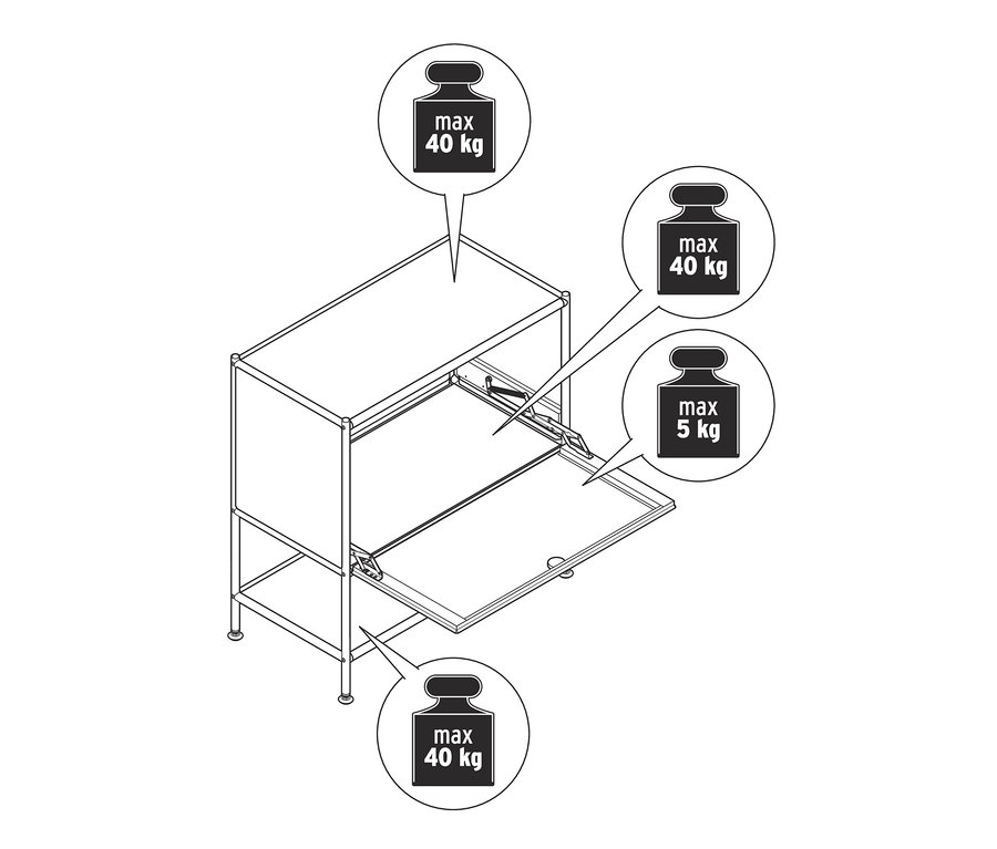 Schéma d'un buffet en métal beige «
CN3
» avec abattant.