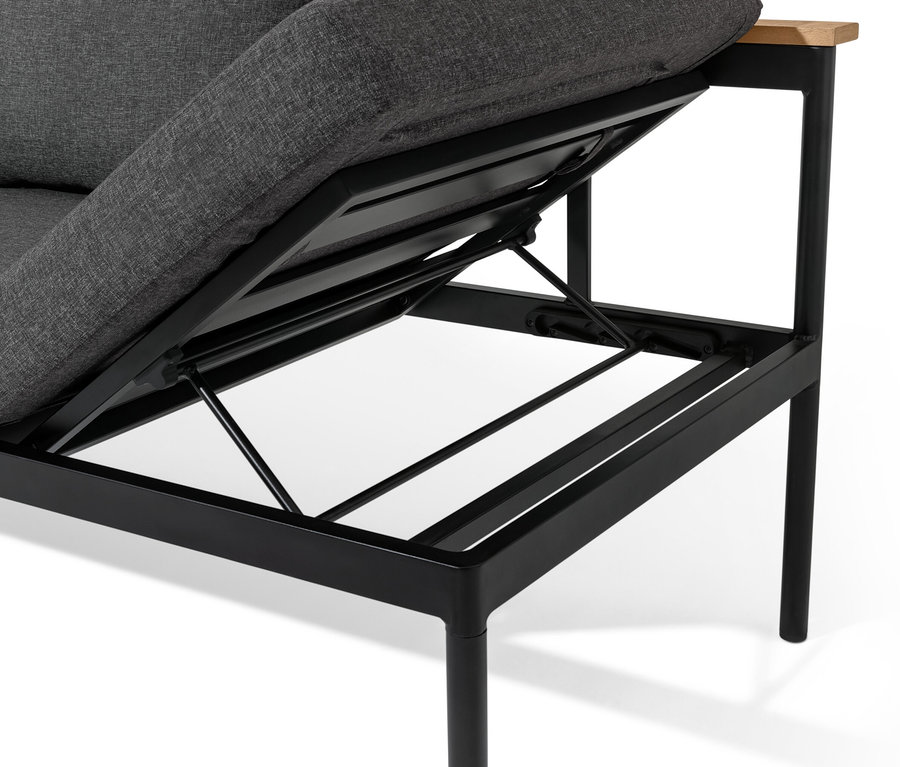 Gros plan sur la banquette dining 2 en 1 «
A
Elin
A
» avec assise relevée.
