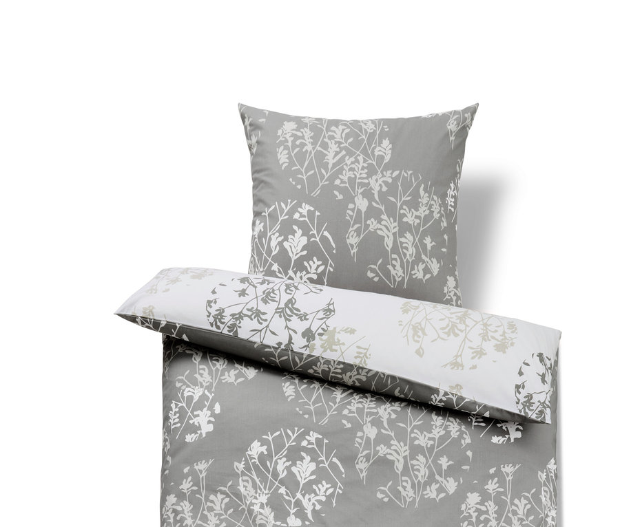 Parure de lit en renforcé grise de taille standard et grande taille avec motif floral.