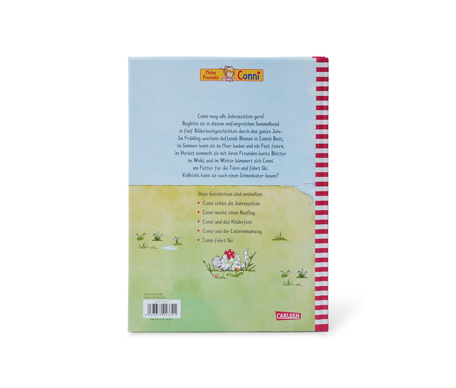 Le dos du livre «Durch das Jahr mit Conni» montre Conni et ses expériences tout au long de l'année.