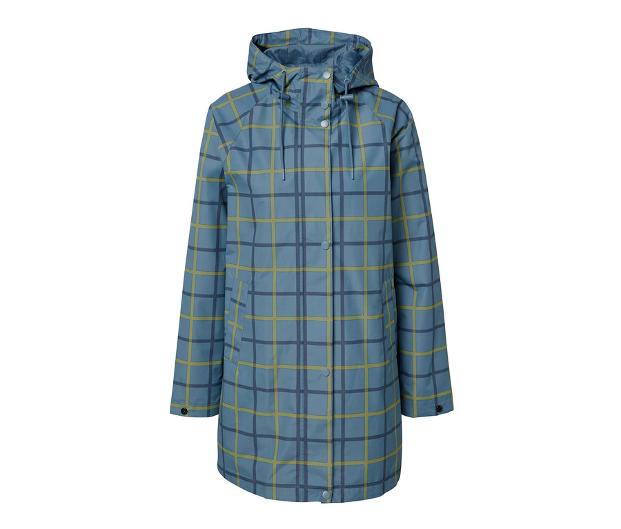 Veste de pluie bleue à carreaux.