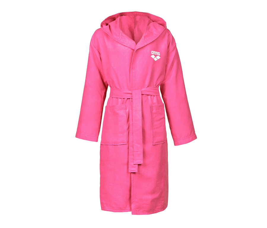 Peignoir en microfibre rose vif arena Zeal pour enfant avec capuche, ceinture et poches.