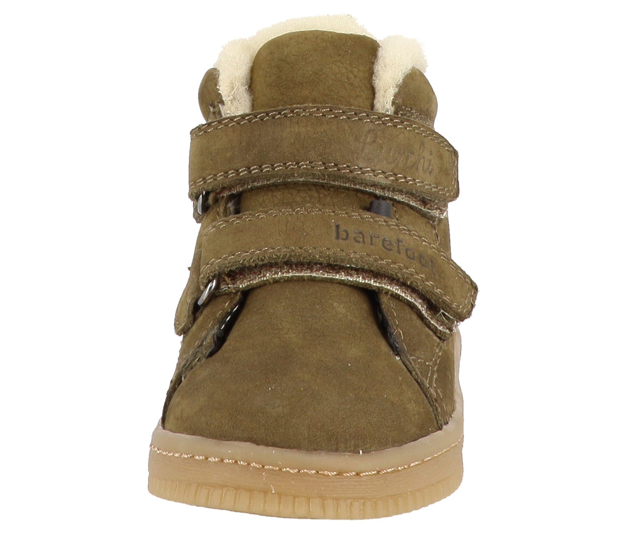 Une botte olive LURCHI »Felix Barefoot-TEX« avec une doublure en fourrure blanche.