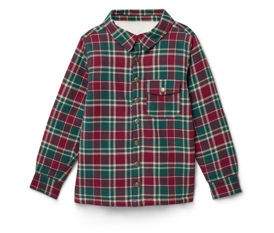 Chemise à carreaux rouge et verte à manches longues avec boutons.