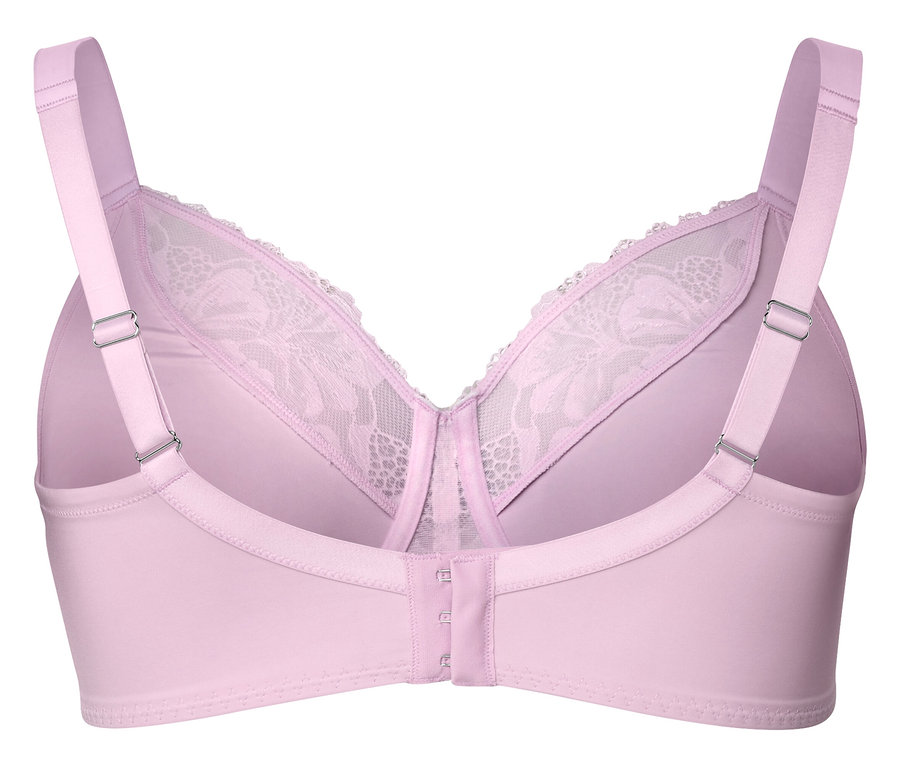 Détail d'un soutien-gorge rose avec de la dentelle, vue arrière.
