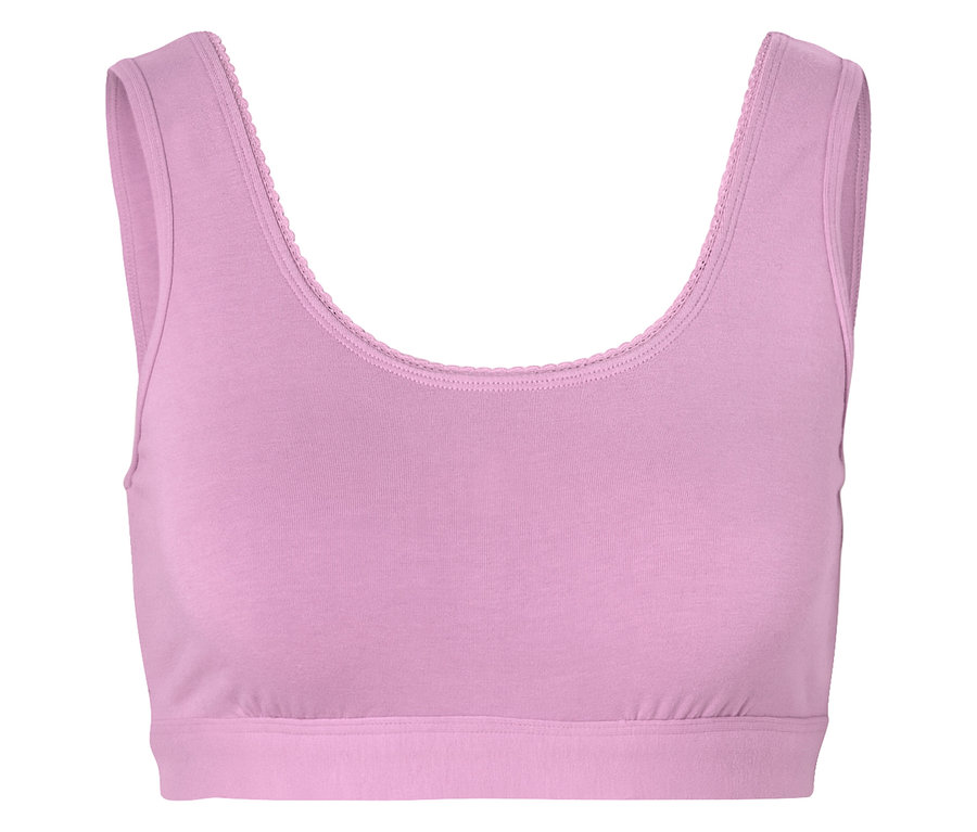 Soutien-gorge de sport rose avec bordure décorative.
