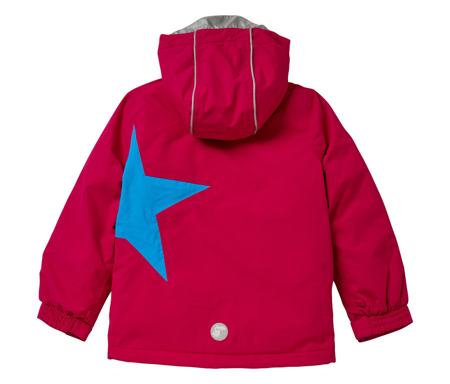 Vue arrière d'une veste de neige JAKO-O couleur raisin avec une étoile bleue