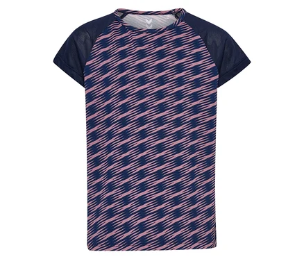 T-shirt bleu à manches courtes HUMMEL HMLJR Mix avec motif rose.