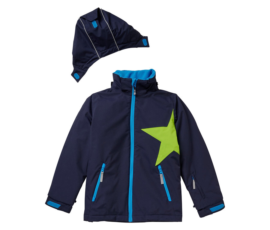 Veste de neige marine Jako-O avec capuche et étoile verte.