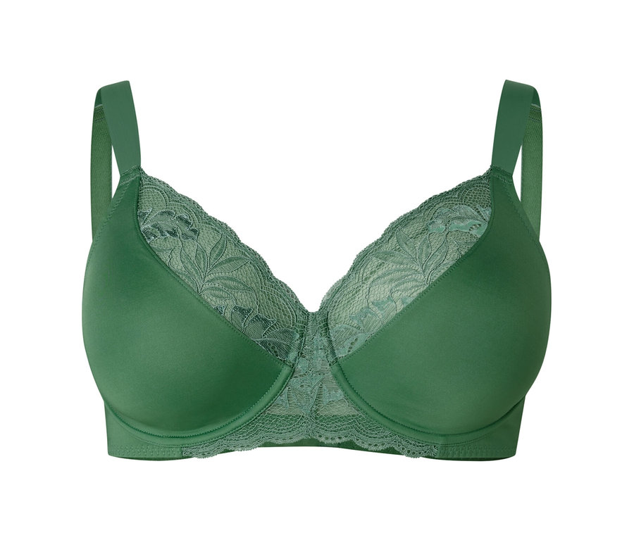 Soutien-gorge minimiseur vert avec de la dentelle.