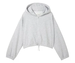 Sweat à capuche gris avec fermeture éclair.