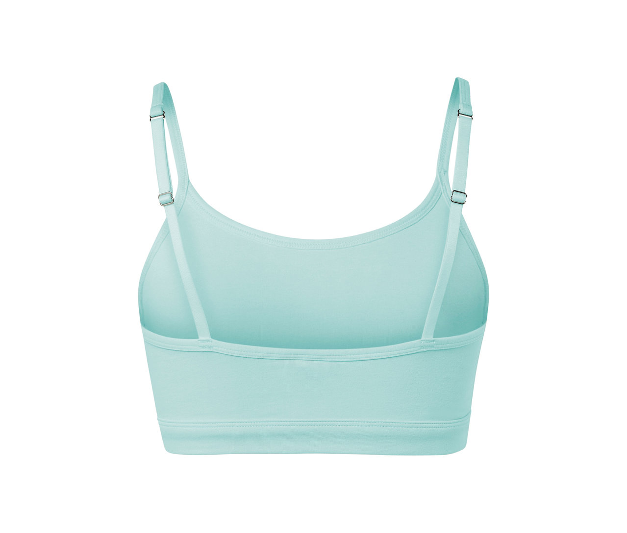 Vue détaillée de l'arrière d'un lot de 2 brassières turquoise clair.
