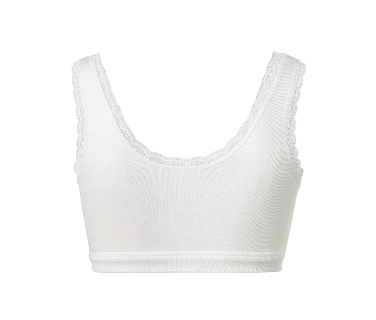 Brassière côtelée blanche avec bordure en dentelle.