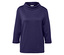 Sweat-shirt bleu marine à col roulé et manches trois-quarts.