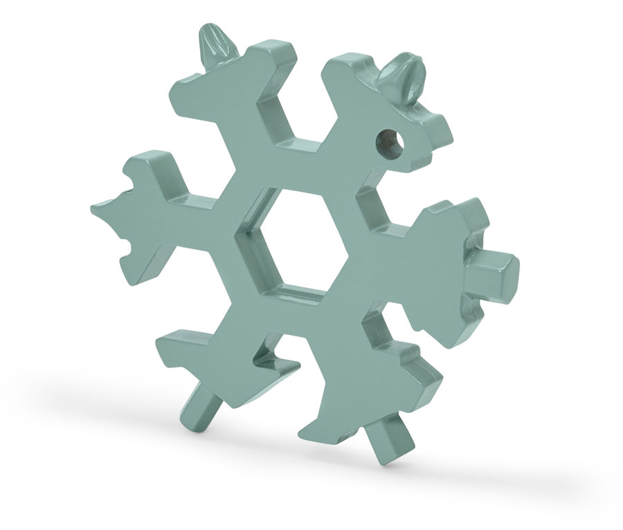 Clé multifonction grise en forme de flocon de neige.