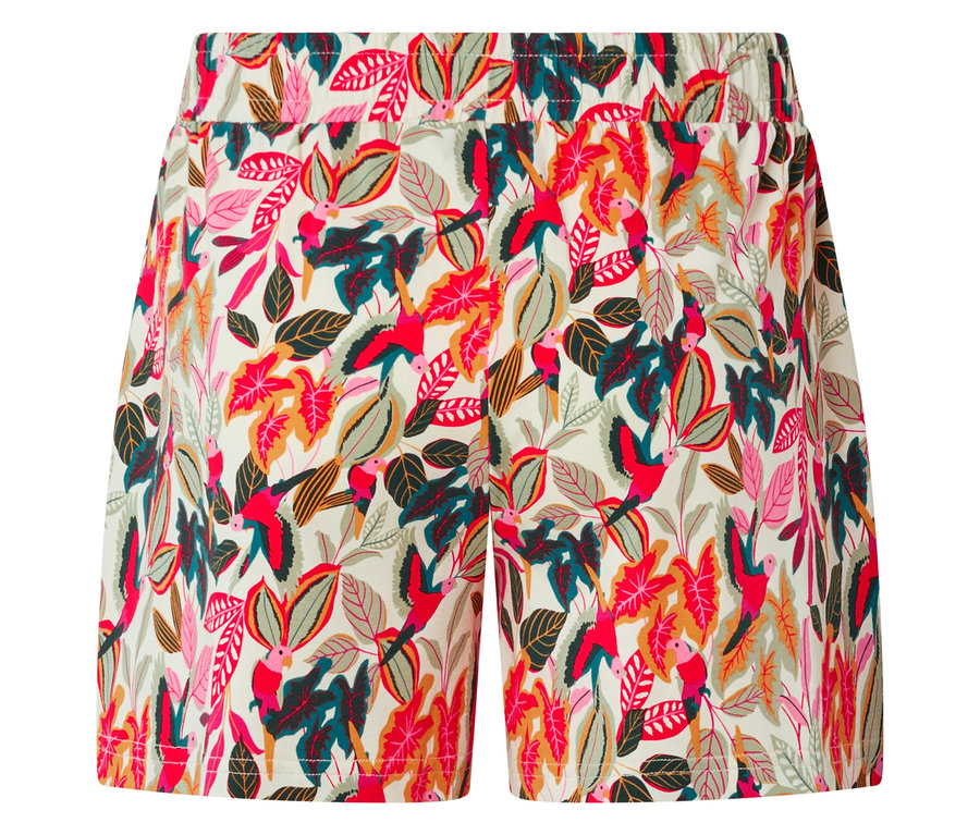 Short à motif de feuilles et d'oiseaux.
