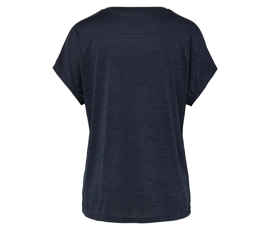 Vue arrière d'un t-shirt bleu marine à manches courtes et col rond.