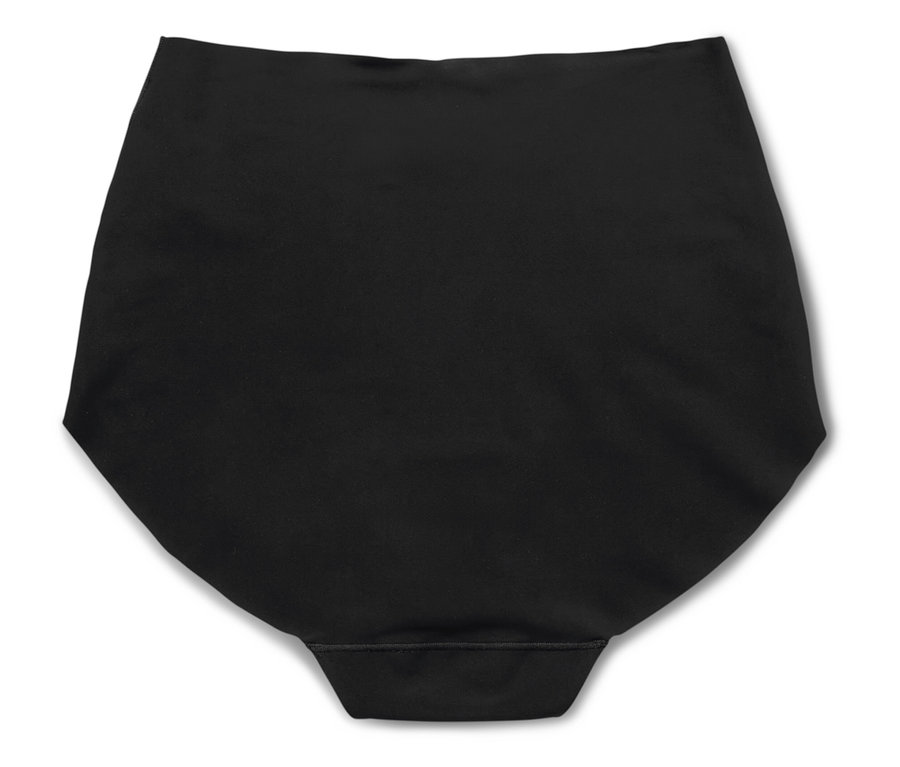 Culotte noire pour femme, posée à plat sur un fond blanc.