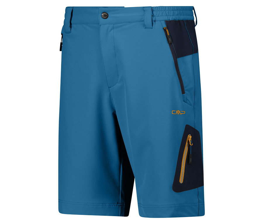 Short Bermuda stretch 4 directions bleu CMP pour homme avec poches zippées sur fond blanc.