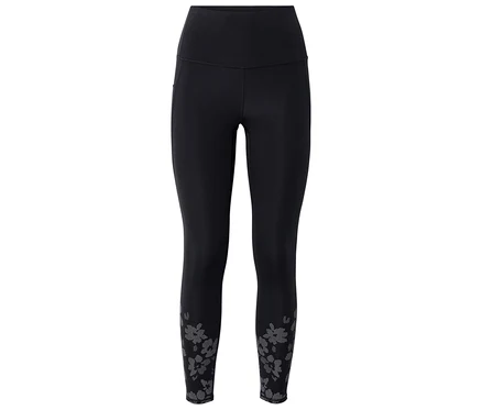 Leggings de sport noirs « ActivePower » à taille haute avec motif floral gris aux chevilles.