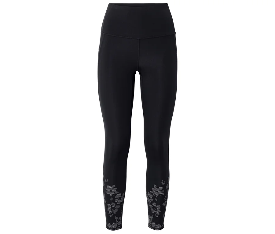 Leggings de sport noirs « ActivePower » à taille haute avec motif floral gris aux chevilles.