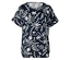 Un T-shirt bleu marine avec des motifs floraux blancs.