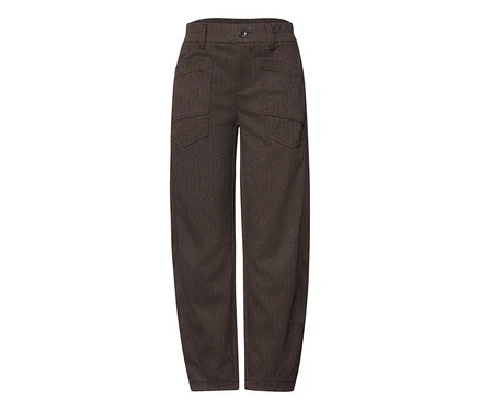 Pantalon en tissu Street One marron foncé à motif chevrons, avec fermeture boutonnée et poches plaquées.