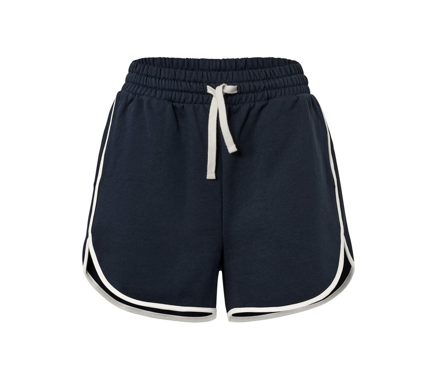 Short molletonné bleu marine avec bordure blanche.