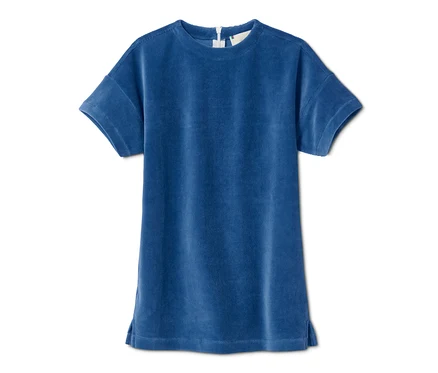 Robe stretch en velours côtelé bleue.