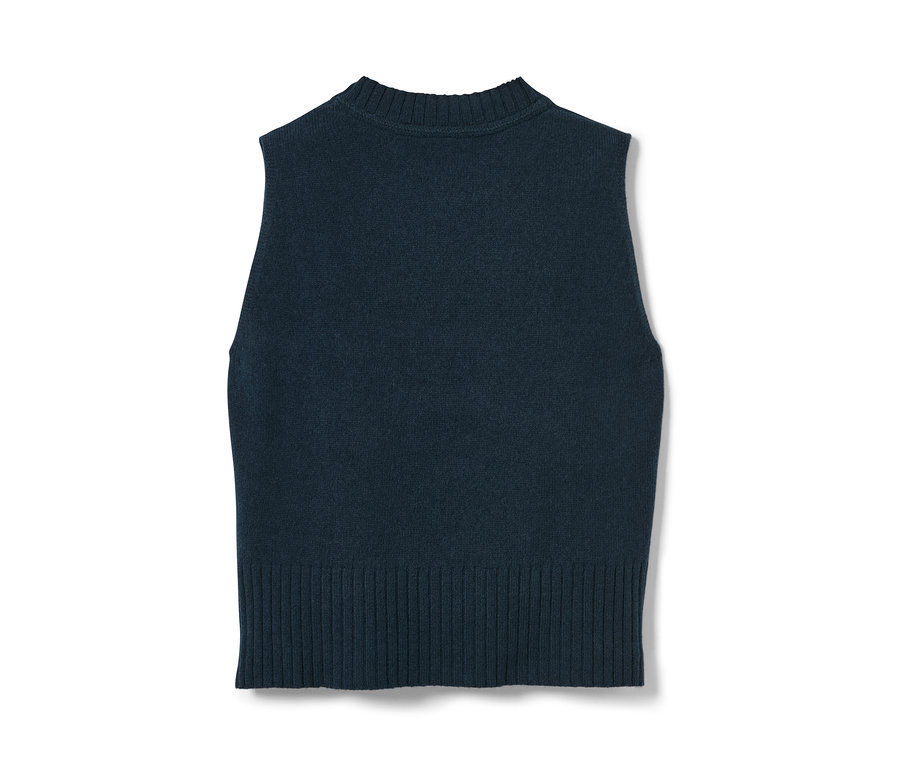 Pull sans manches bleu en maille avec de la laine RWS.