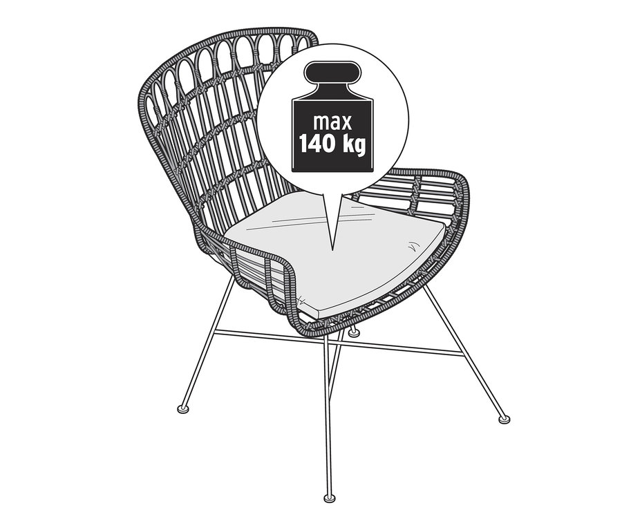 Image d'une chaise de jardin « Boho » avec tressage en polyrotin, charge maximale 140 kg.