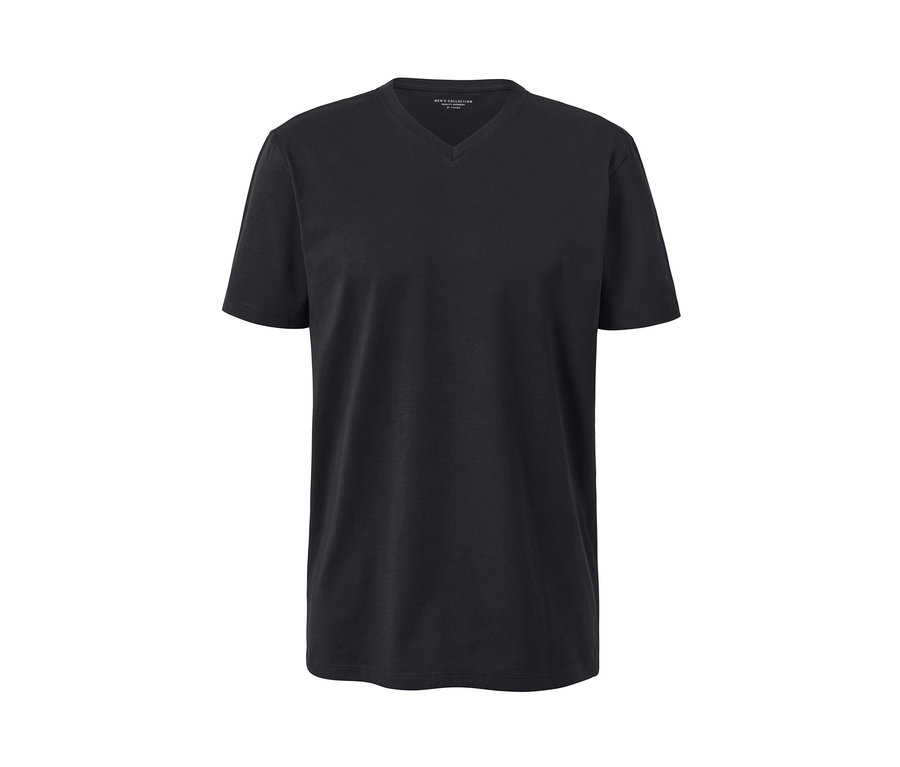 T-shirt noir à manches courtes et col en V.
