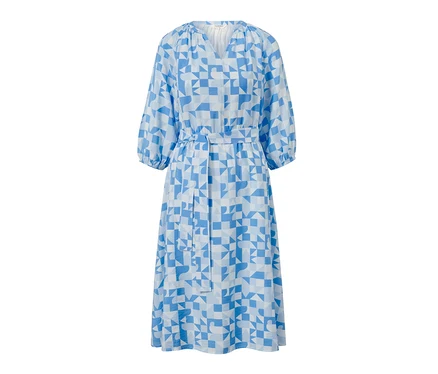 Robe tissée imprimée bleue.