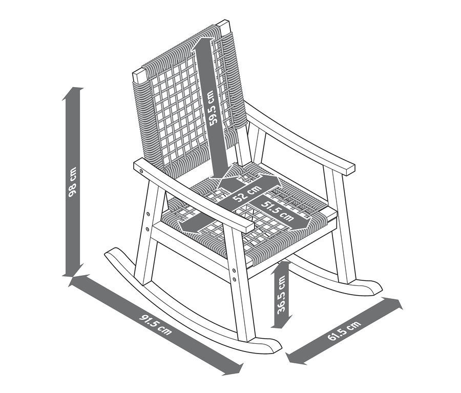 Dimensions du fauteuil à bascule avec tressage en polyrotin.