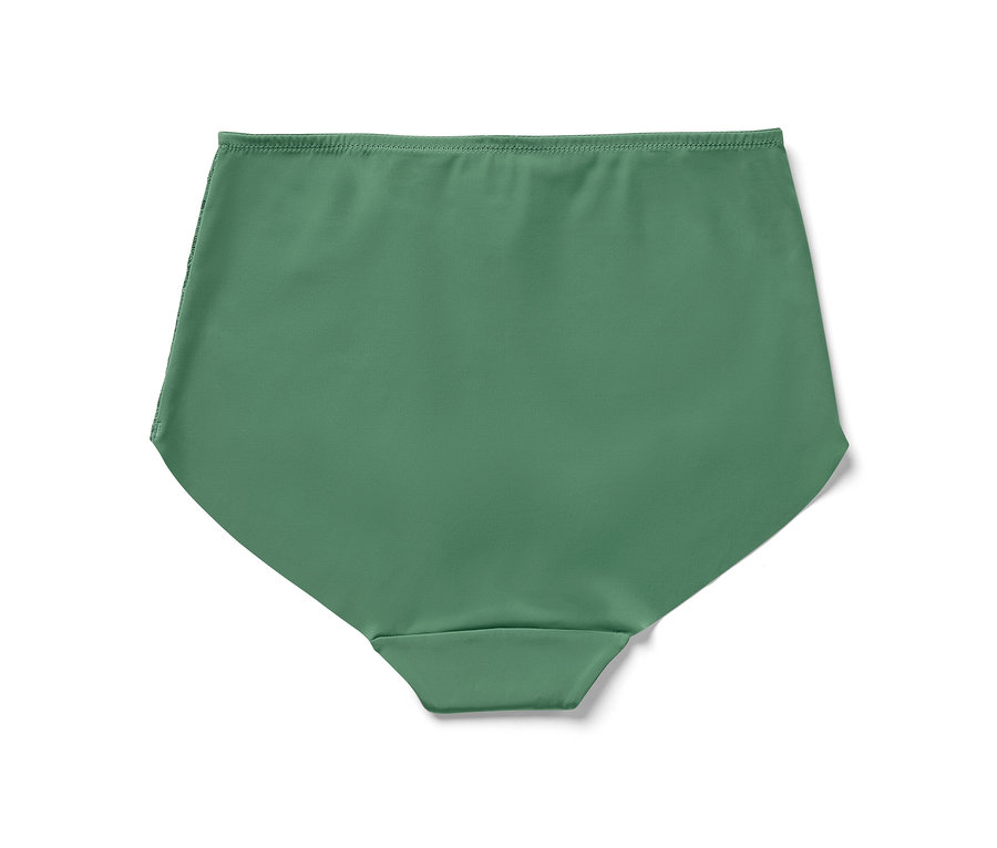 Culotte taille haute « light-shaping », vert sur fond blanc.