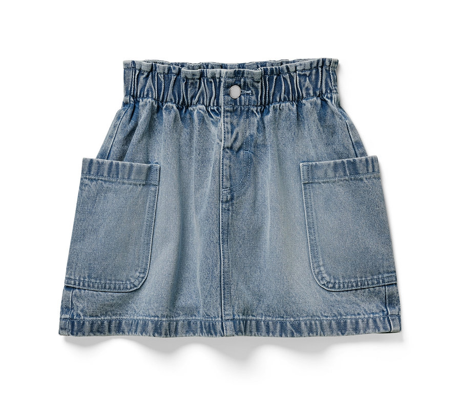 Jupe paper bag en jeans pour enfant avec deux poches.