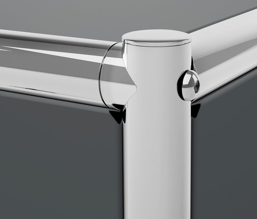 Détail d'un coin d'une étagère métallique grise CN3.