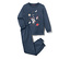 Haut bleu moyen à imprimé espace multicolore, pantalon bleu moyen