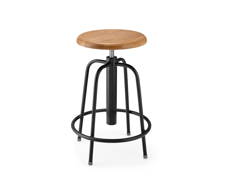 Tabouret de bar noir à hauteur réglable.