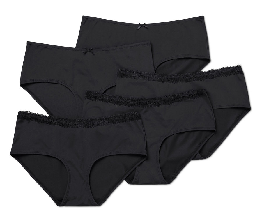 Un ensemble de six culottes noires pour femmes dans différents styles.