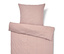 Linge de lit rose avec taie d'oreiller.
