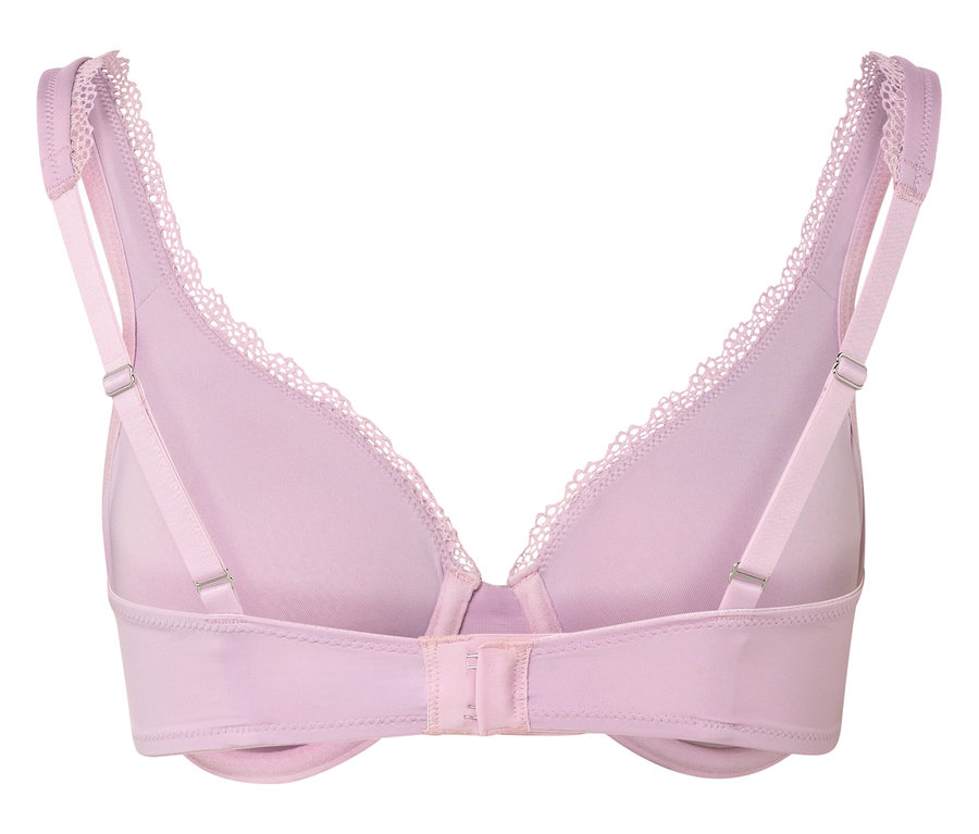 Vue arrière d'un soutien-gorge lilas clair avec bordure en dentelle.