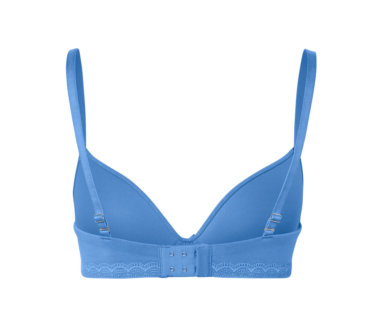 Vue arrière d'un soutien-gorge à coques souples bleu.