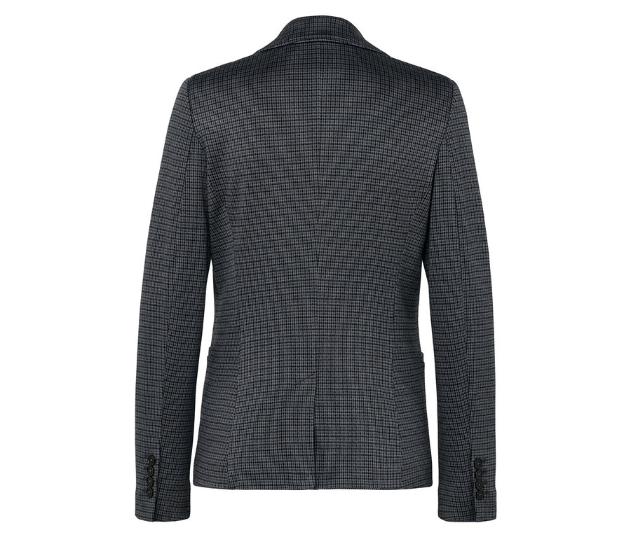 Détail du dos d'une veste à carreaux.