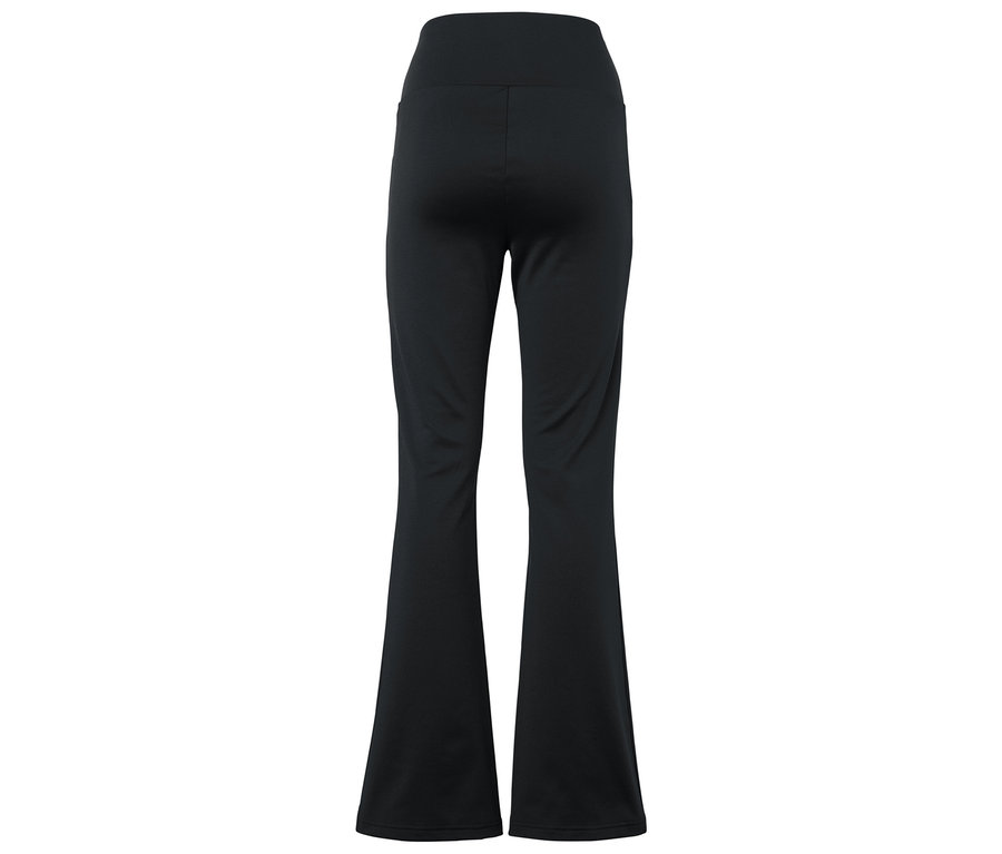 Vue arrière d'un pantalon noir évasé.
