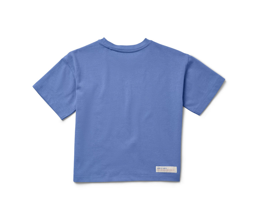 T-shirt heavy pour enfant bleu avec épaules tombantes.