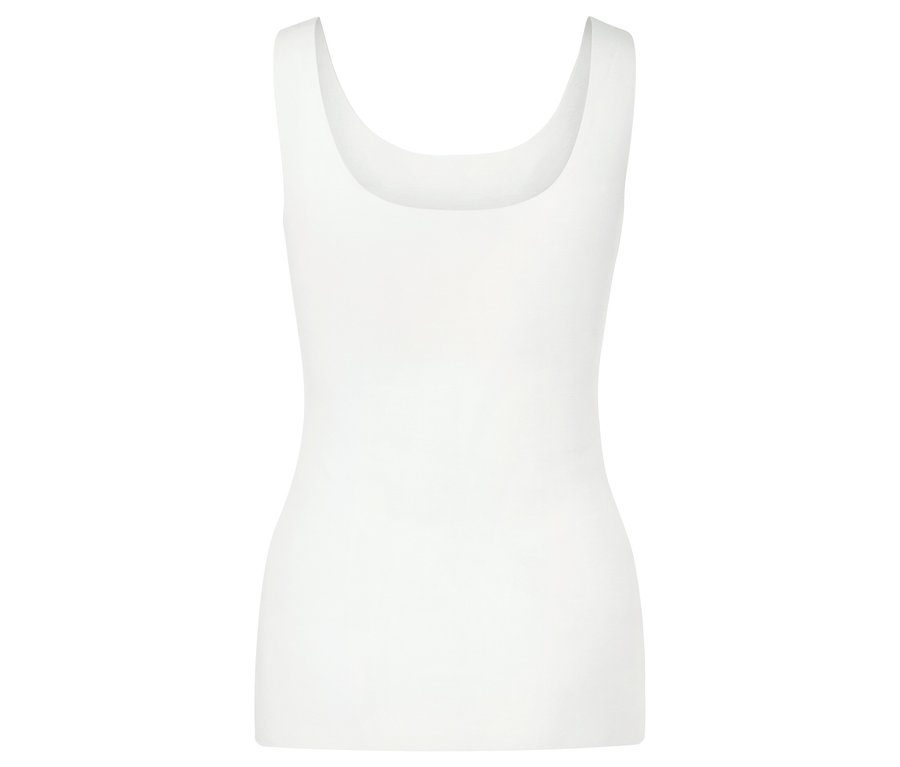 Débardeur blanc sans manches à encolure carrée pour femme.