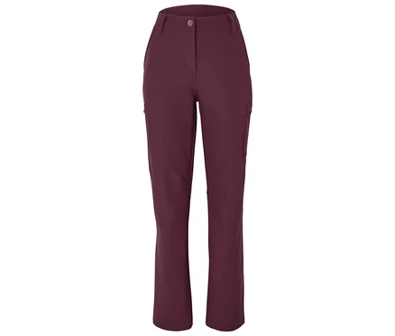 Pantalon bordeaux avec bouton à la taille.