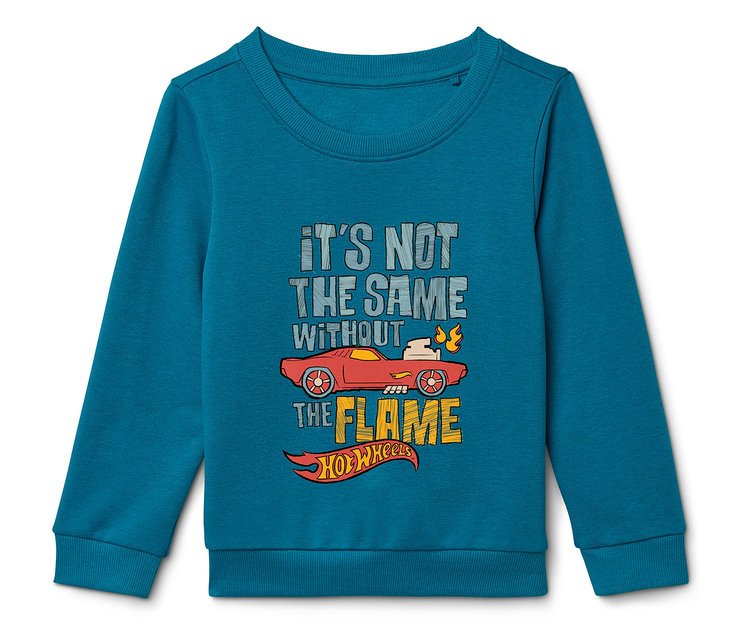 Sweat-shirt bleu pour enfant « Hot Wheels » avec un motif de voiture.